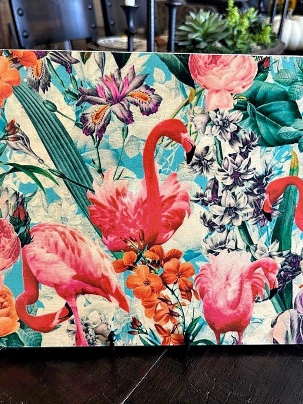 Deny Designs Floral Flamingo Cutting Board in Blue & Pink
